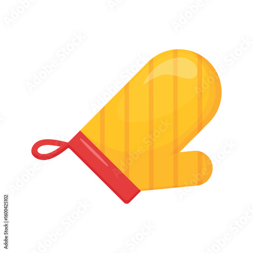 Isolated yellow striped oven mitt on transparent background. Household cutlery. Kitchenware. Design element for cooking, cafe, restaurant, bakery,cooking books. Flat cartoon style.Vector illustration.