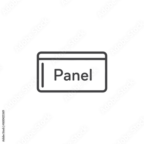 Vector art of an outline illustration shows a rectangular panel with the word
