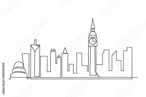 Elegant vector illustration of a complex cityscape skyline featuring famous landmarks, showcasing a sophisticated urban panorama.