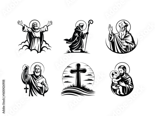 Religious figures and symbols in black and white christianity jesus