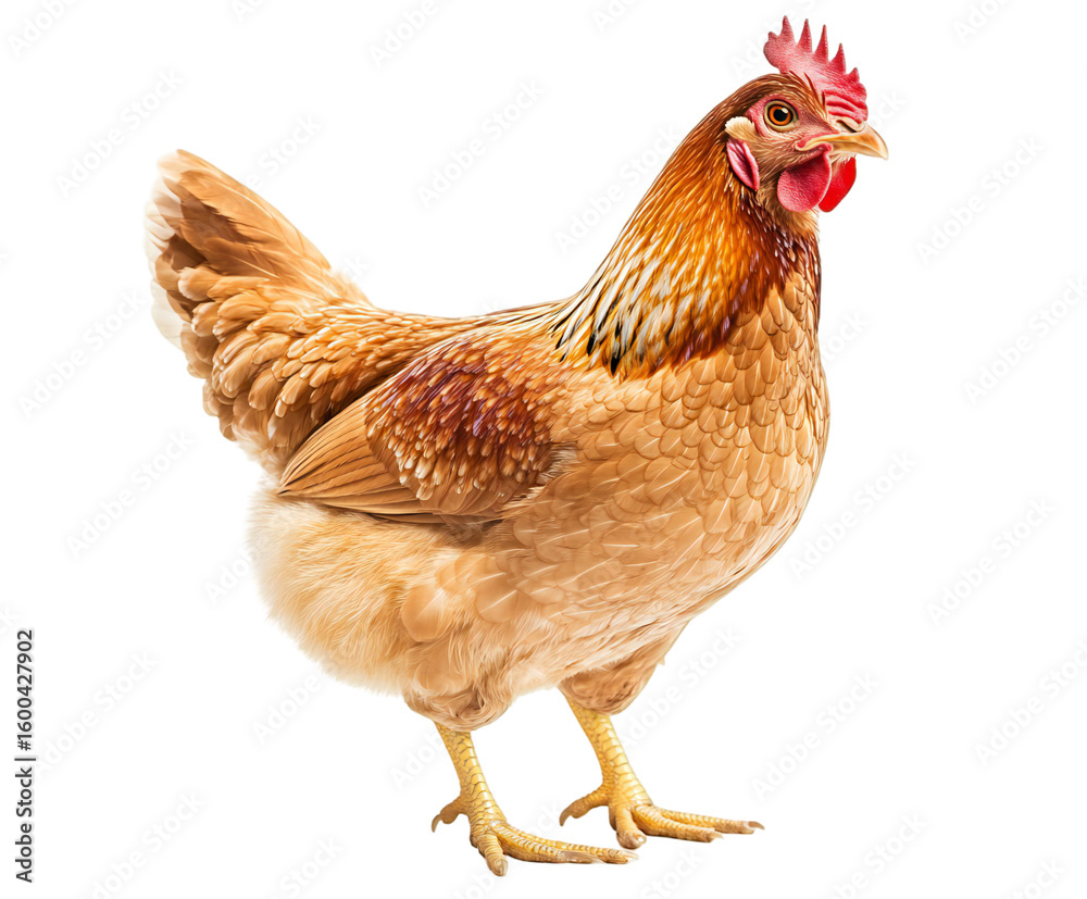 Fototapeta premium Beautiful brown hen standing confidently with intricate feather details isolated on transparent background