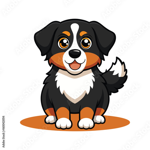 Adorable Bernese Mountain dog character with bright eyes puppy cartoon