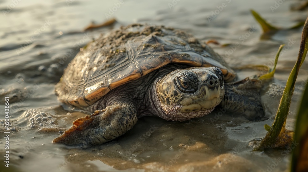 Fototapeta premium A turtle photographed beyond the sea 