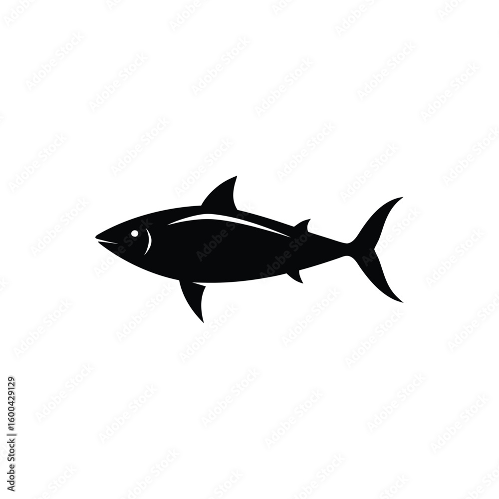 Fototapeta premium Simple black and white silhouette illustration of a tuna fish swimming isolated on white