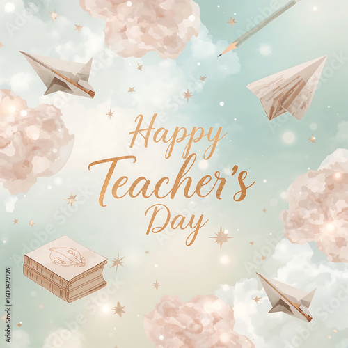 Celebrate Teacher’s Day with artistic visuals of classrooms, blackboards, books, and thank-you notes using watercolor, vector, 3D, and bokeh backgrounds with text 