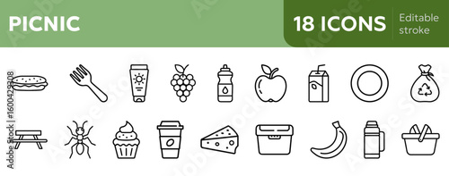 Picnic themed icons include food and other picnic related items