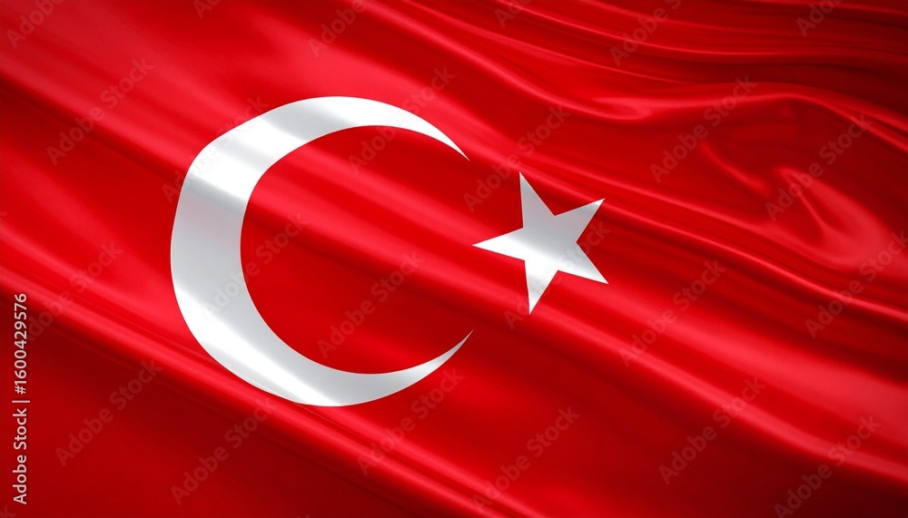 Obraz premium Turkish flag with white star and crescent on red background