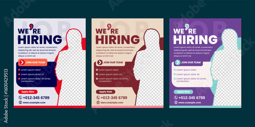We’re Hiring poster. Template for job advertisements, recruitment design. 