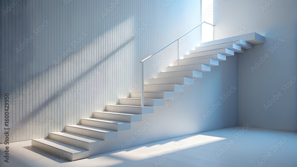 Obraz premium Modern white staircase with dramatic lighting