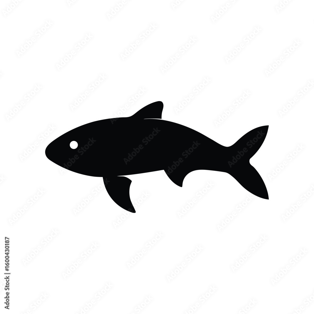 Fototapeta premium Simple black fish silhouette illustration on white background perfect for icons and symbols