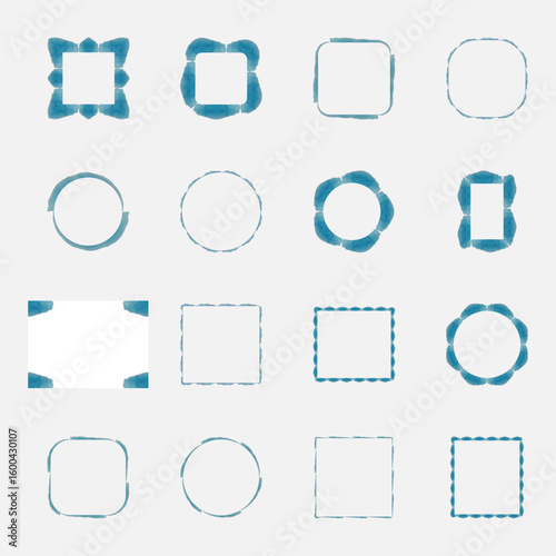 Frames Watercolor Blue Color Vector Set Isolated