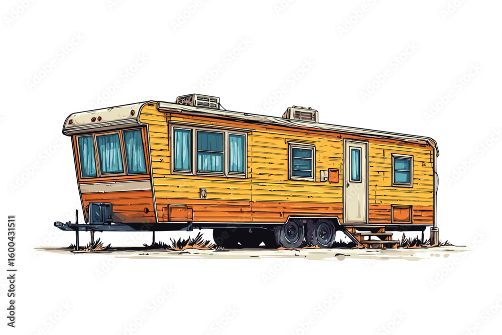 Fototapeta premium Trailer house standing on side of the road isolated