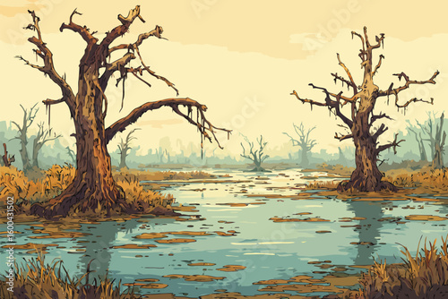 Swamp landscape isolated