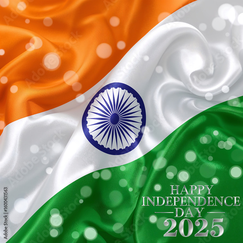 Digital art backgrounds for Indian Independence Day with tri-colour theme, bokeh effect, no humans, and bold 