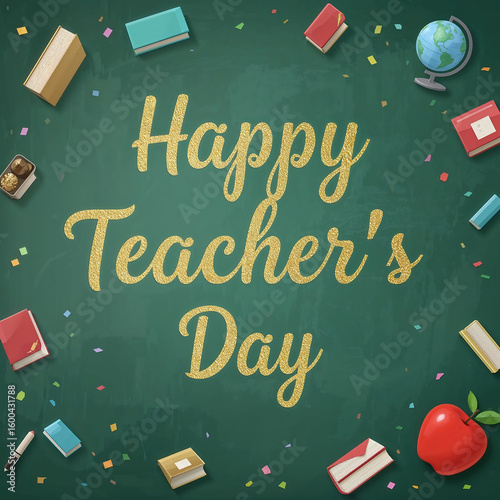 Celebrate Teacher’s Day with artistic visuals of classrooms, blackboards, books, and thank-you notes using watercolor, vector, 3D, and bokeh backgrounds with text 