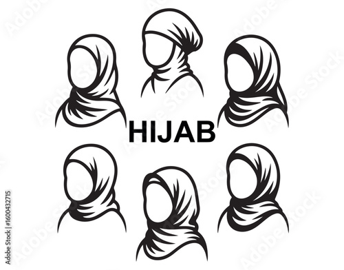Modern Muslim Hijab Icon Vector Silhouette Set – Islamic Woman Logo Design Collection