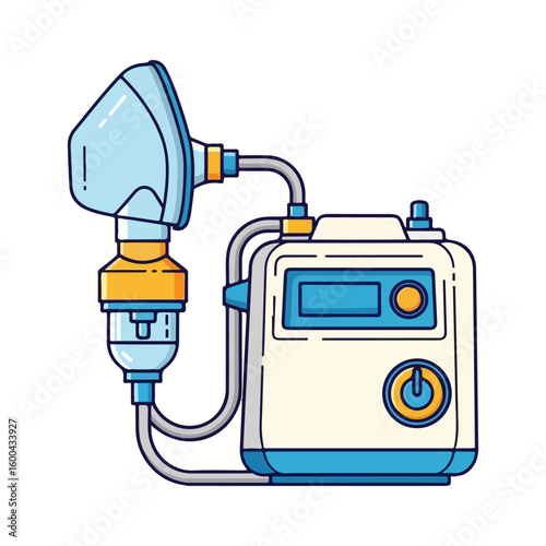 Cartoon nebulizer tool. Colored cartoon with line art and white background. AI generated image.
