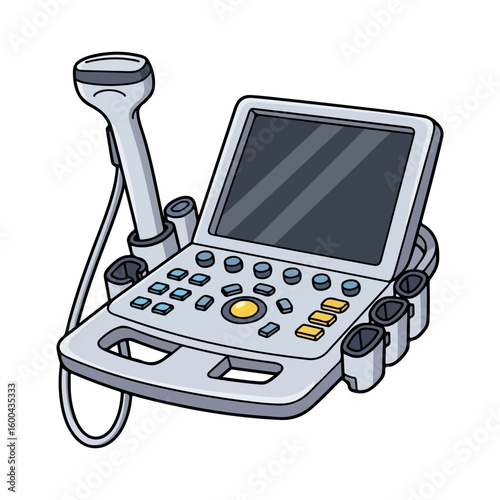 USG (Ultrasonography) tool vector. Colored cartoon with line art and white background. AI generated image.