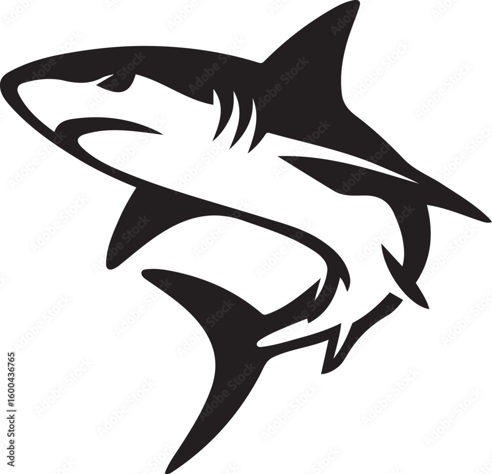 Fototapeta premium Shark silhouette powerful design vector art, Marine predator in bold black and white