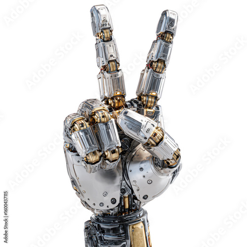 Robotic Hand Displaying Peace Gesture