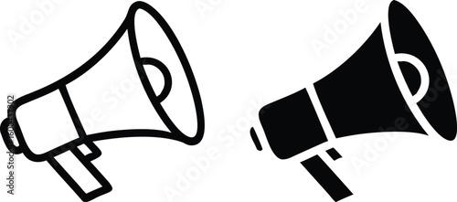 Black and White Megaphone Icon Set Isolated on White Background