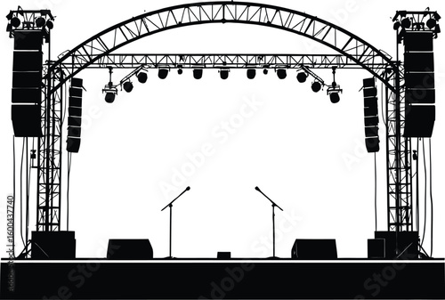 Black-and-White Vector Illustration of Concert Stage Setup – 1-Item Performance Infrastructure Silhouette