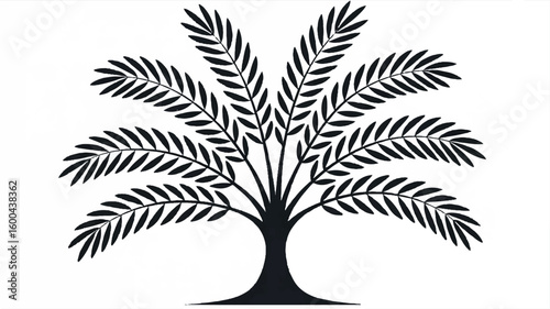 Minimalist black and white silhouette of a tropical palm tree against a clean background