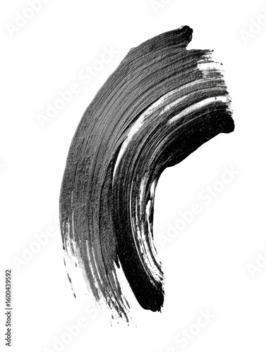 A thick black mascara brush stroke, isolated on a transparent background