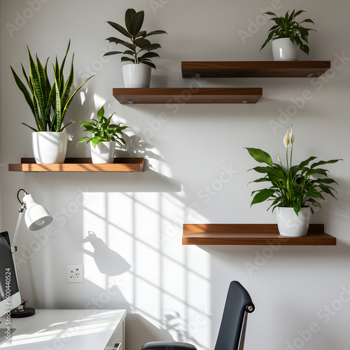 plants on the shelves 