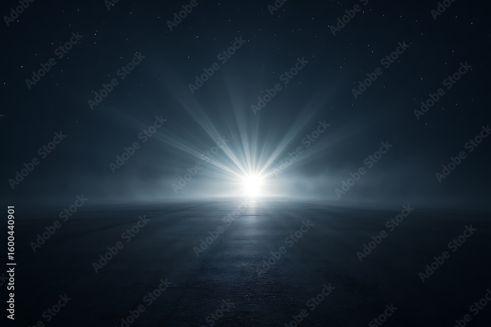 Obraz premium Radiant Light Burst on Dark Horizon with Starry Sky