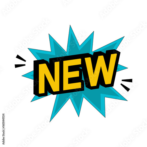 New Comic Style Label. Burst 'NEW' Badge on Transparent Background Promotional Sticker. 