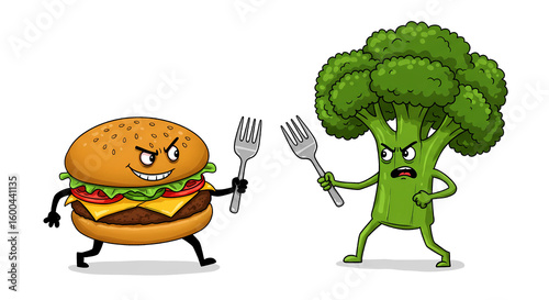  Food Fight – Angry Burger vs. Broccoli Duel with Forks.