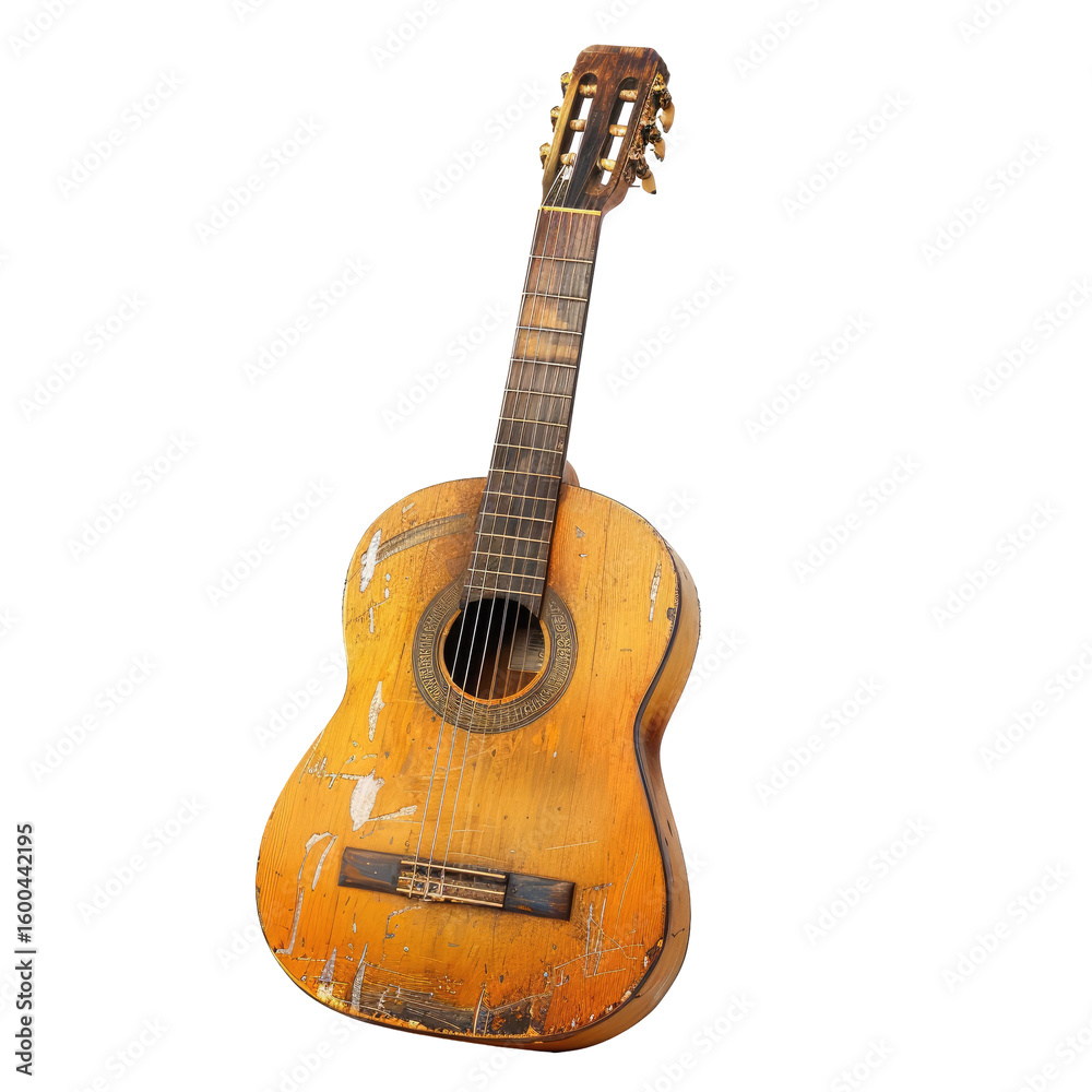 Obraz premium Worn acoustic guitar, aged and weathered