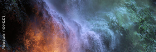 Fiery waterfall blending in mystical scene