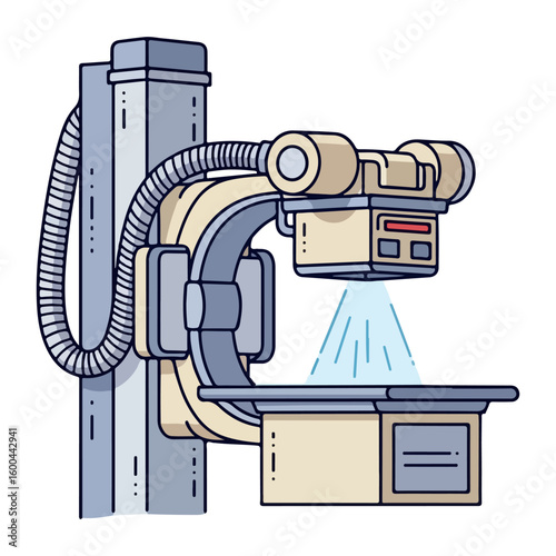 X-Ray Machine vector. Colored cartoon with line art and white background. AI generated image.