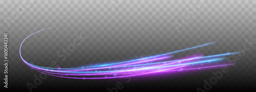 Glowing shiny lines effect. Vector blue color lines of speed. Motion effect. Light trail wave