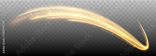 Glowing shiny lines effect. Vector gold color lines of speed. Light trail wave