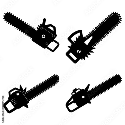 Four black chainsaw icons with different designs arranged on a white background in a pattern view