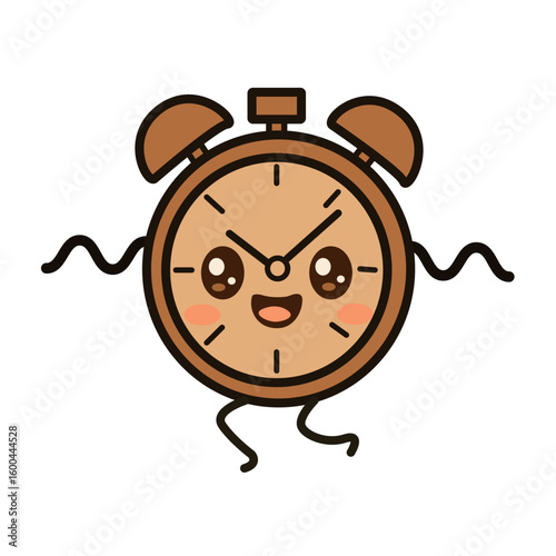 Vector icon of a cute kawaii alarm clock with cartoon face in pastel color. Great for school time, morning routine, planner, education, and kids' illustrations in Asian style