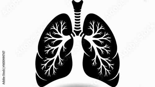 Black and white silhouette illustration of human lungs and bronchial tubes