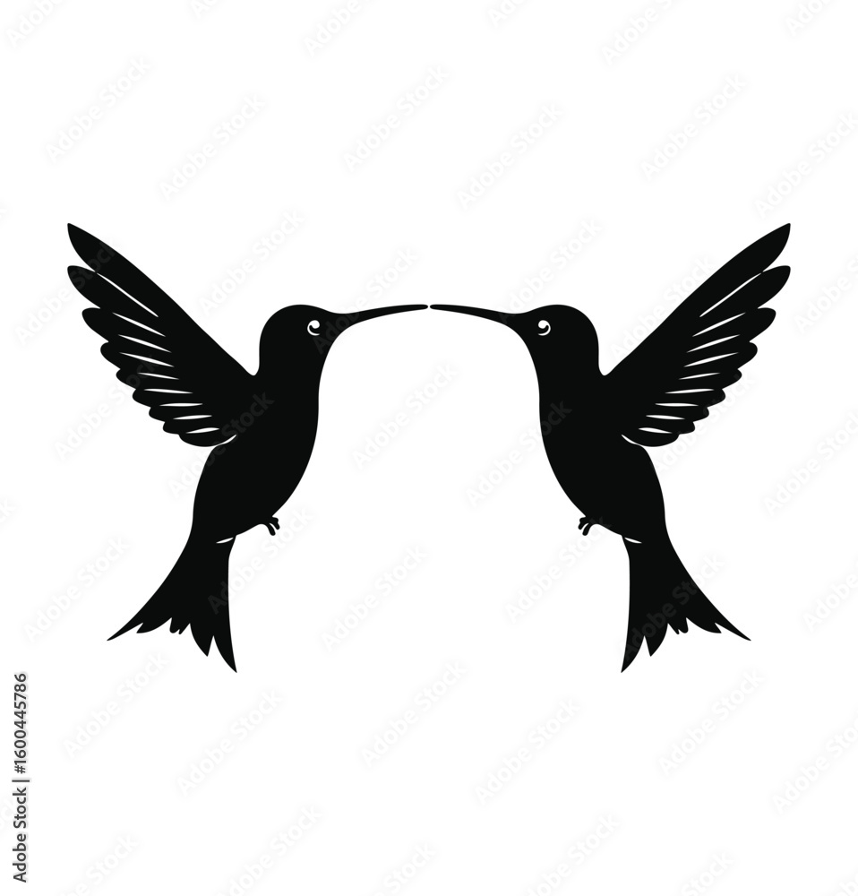 Fototapeta premium Two Hummingbirds in Flight, Silhouette Design