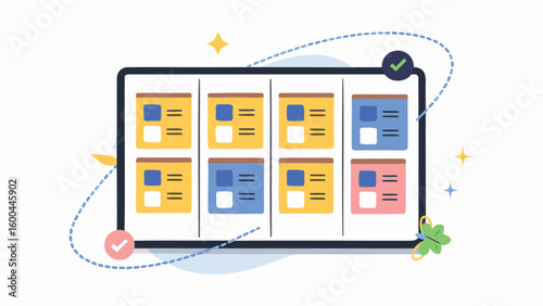 Colorful digital board with tasks and checkmarks for project management illustration design concept