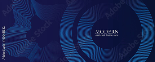 Abstract Dark Blue Background with Circular and Wavy Line Patterns
