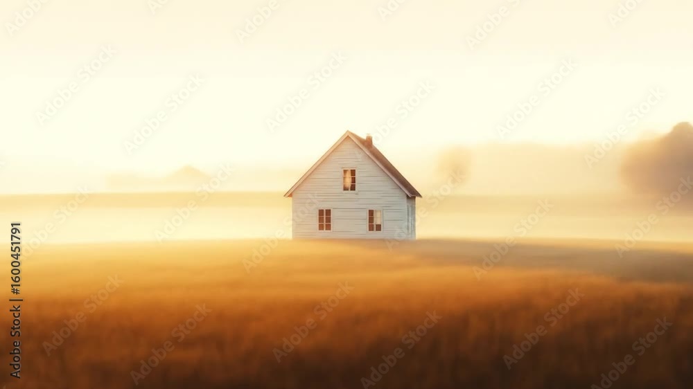 Dreamy Abode: A solitary house, a symbol of home and serenity, stands bathed in the golden hues of dawn, emerging from a mystical, misty landscape that evokes a sense of peace and tranquility. Dreamy Abode: A solitary house, a symbol of home and serenity, stands bathed in the golden hues of dawn, emerging from a mystical, misty landscape that evokes a sense of peace and tranquility.