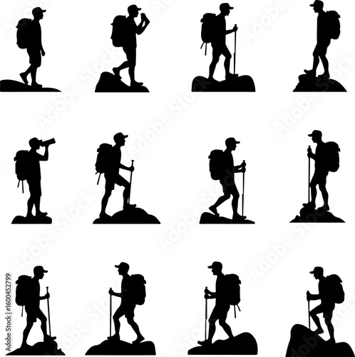  Hikers in Various Walking and Climbing Poses – Hiking, Trekking Adventure Bundle"