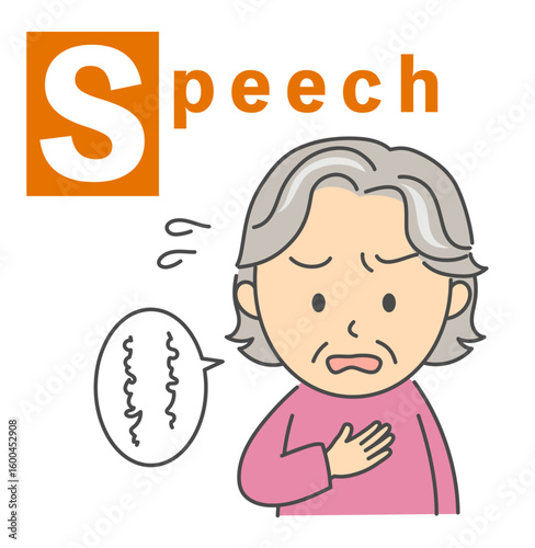 脳卒中のBEFASTチェック「Speech」シニア女性のイラスト
