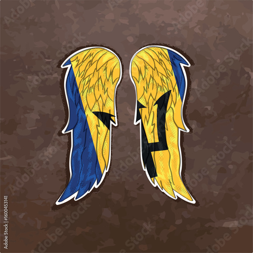 Barbados flag in the shape of angel wings. Perfect for cultural projects, souvenirs, and travel designs.