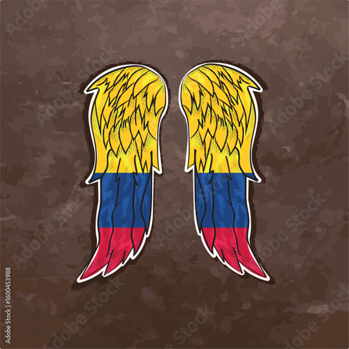 Artistic wings painted with Colombia’s flag. Great for patriotic projects, souvenirs, or travel designs.