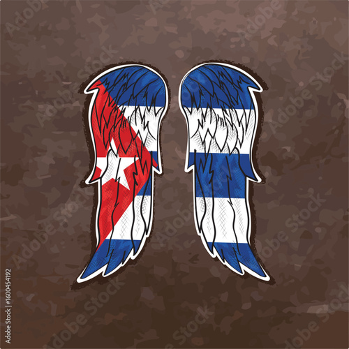 Angel wings painted with the Cuban flag. A unique design for patriotic projects, souvenirs, or Caribbean-themed art.