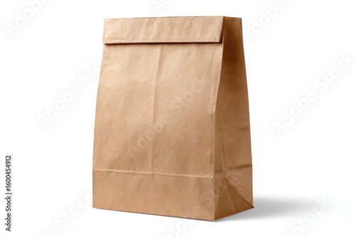 Brown Kraft Paper Bag on White Background